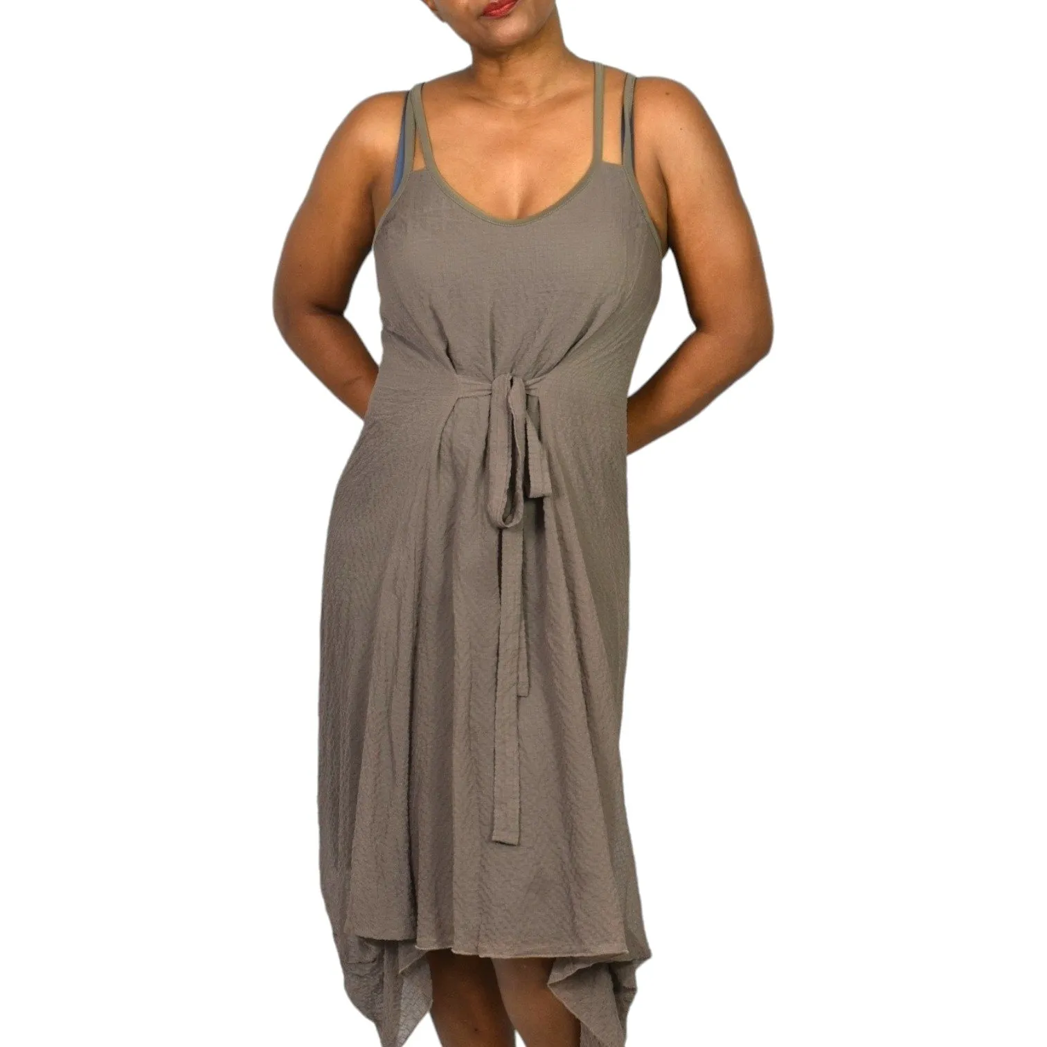 Entrata Asymmetric Dress Brown Taupe Handkerchief Hem Tank Lagenlook Airy Size Medium