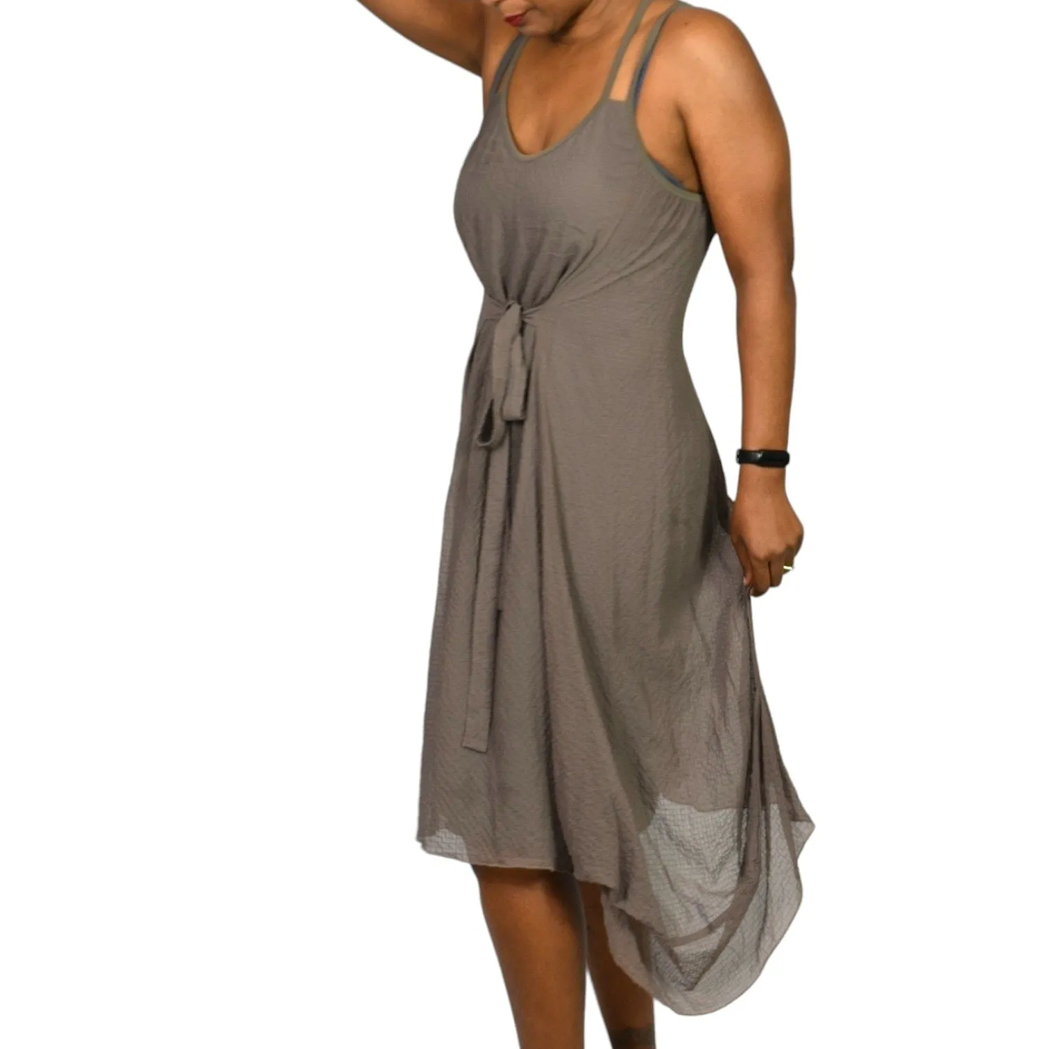 Entrata Asymmetric Dress Brown Taupe Handkerchief Hem Tank Lagenlook Airy Size Medium