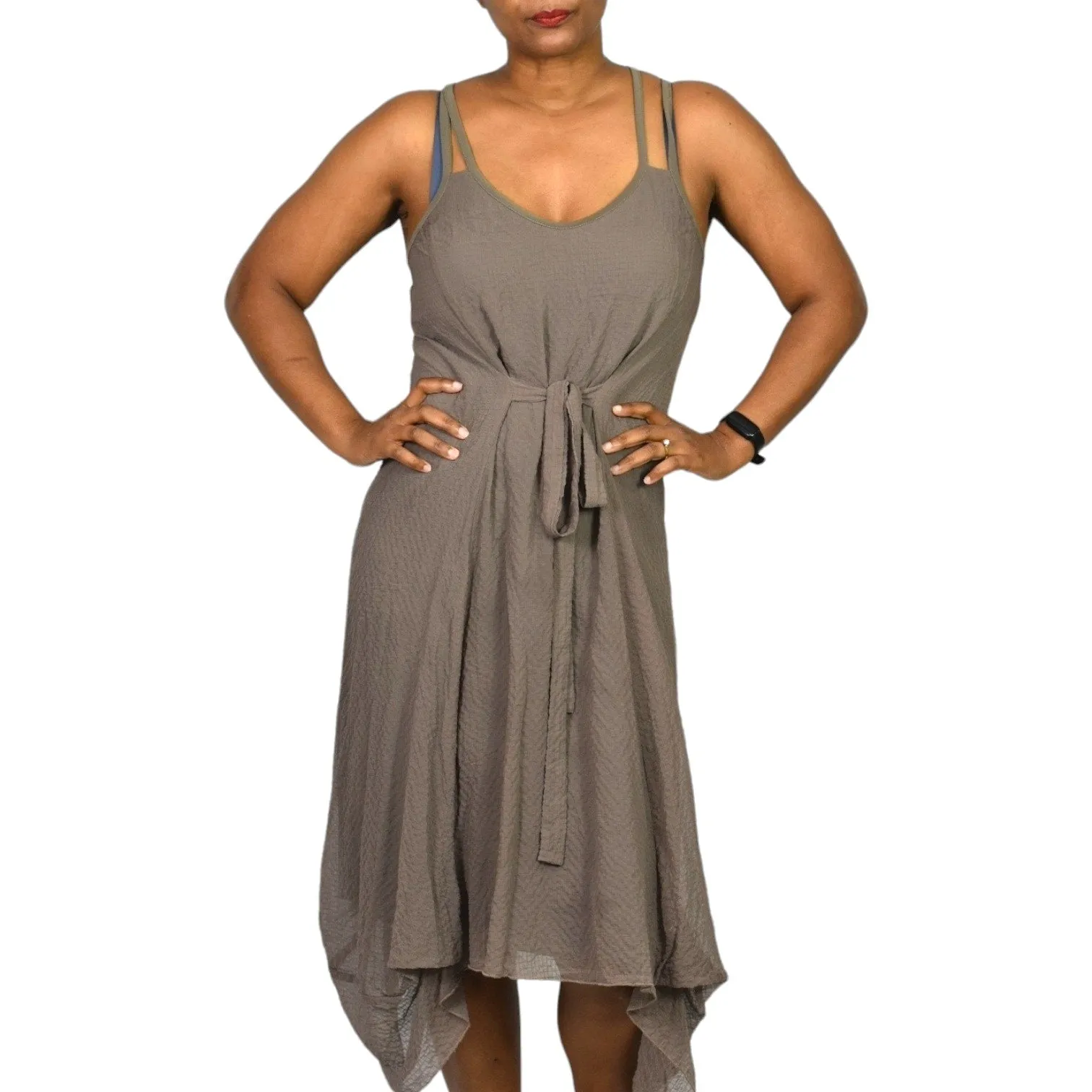 Entrata Asymmetric Dress Brown Taupe Handkerchief Hem Tank Lagenlook Airy Size Medium