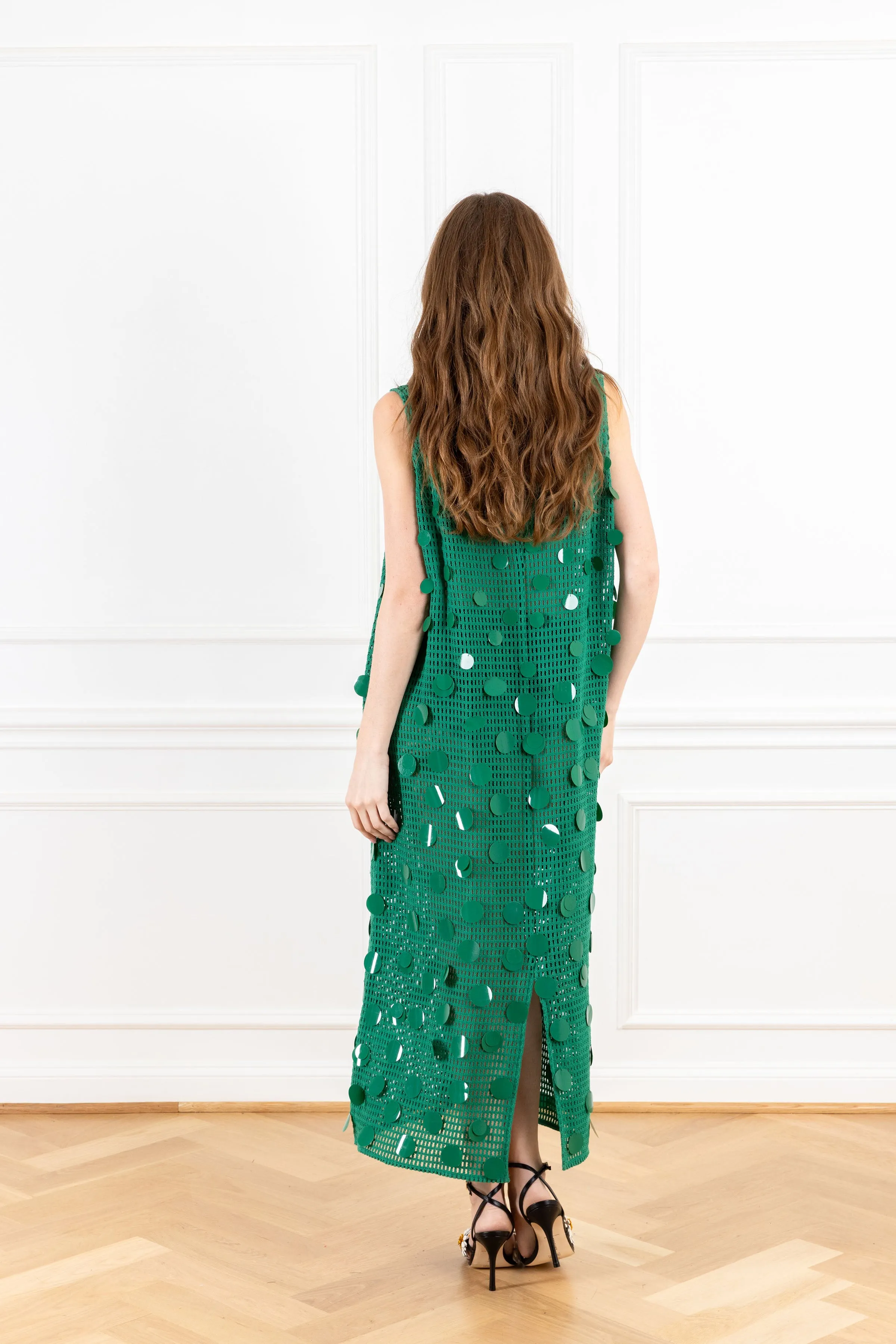 Forest Green Bangle Net Maxi A-Line Dress
