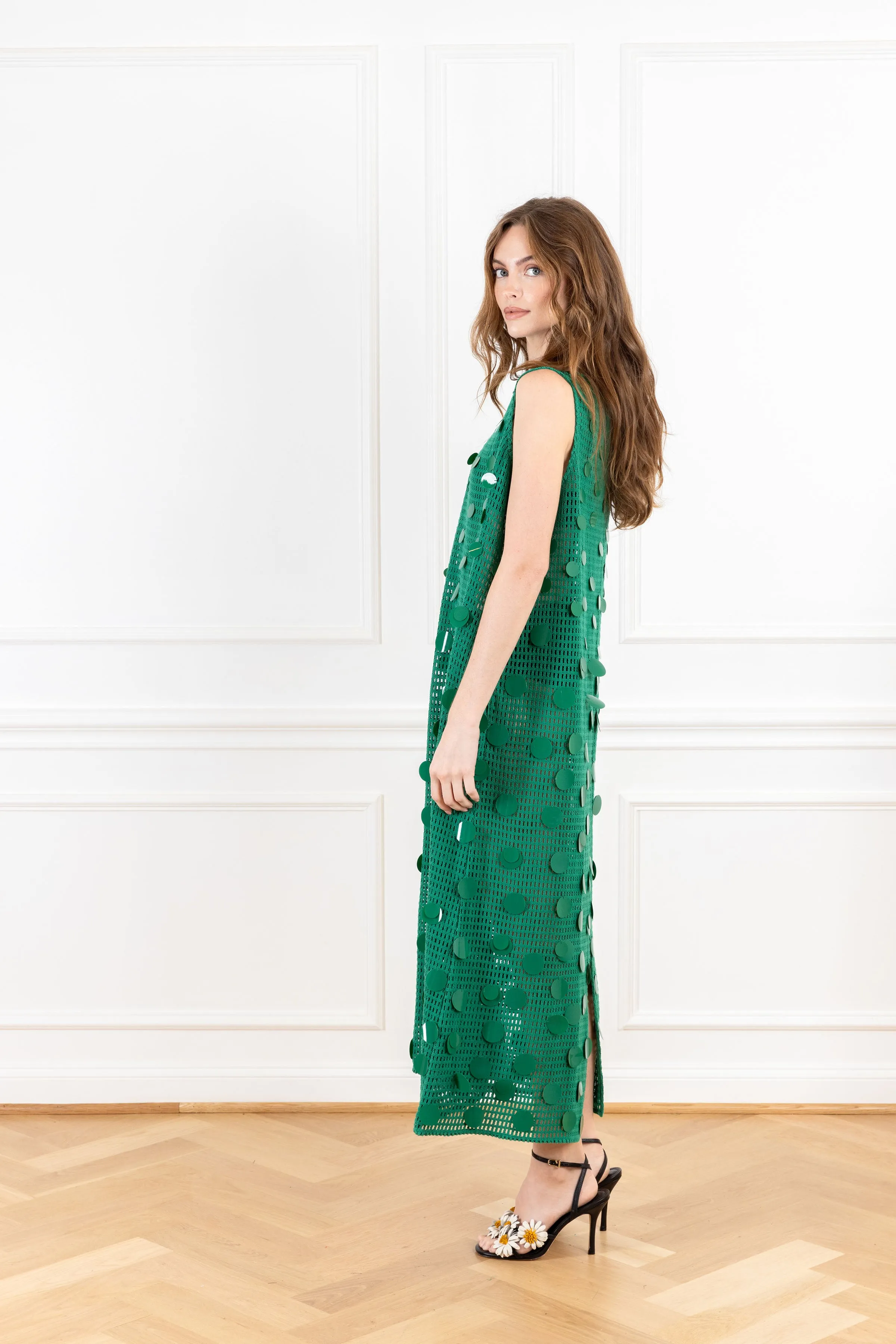 Forest Green Bangle Net Maxi A-Line Dress