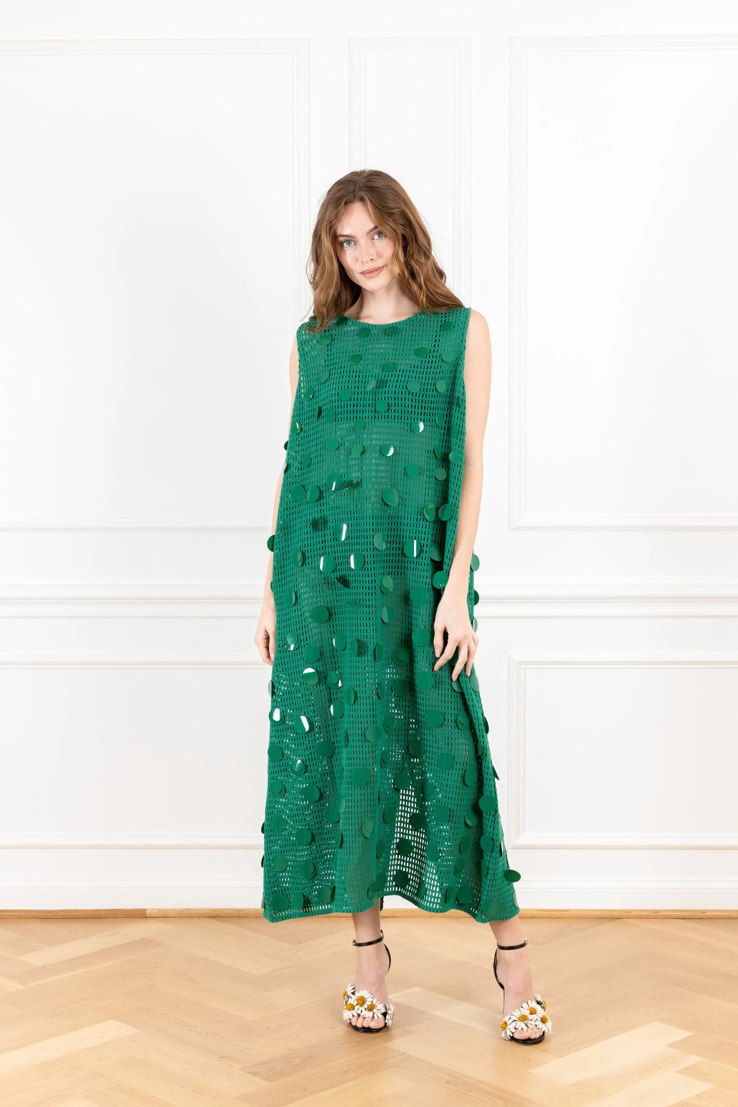 Forest Green Bangle Net Maxi A-Line Dress