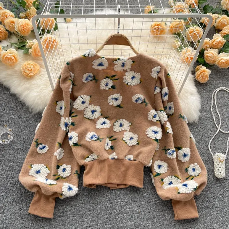 French Style Vintage 3D Flower Slim Short Cardigan Jacket