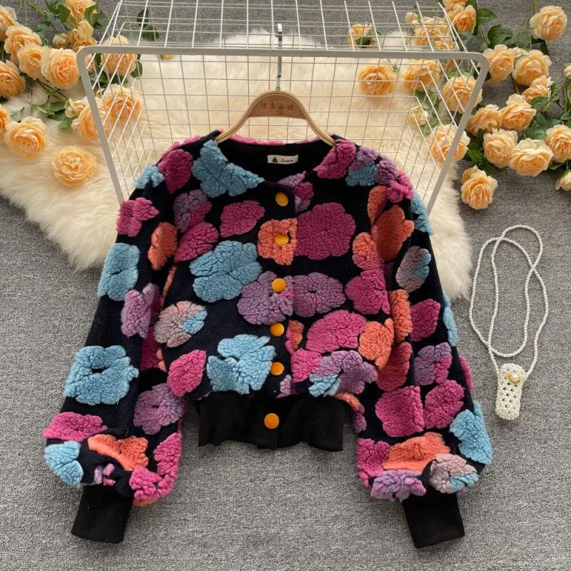 French Style Vintage 3D Flower Slim Short Cardigan Jacket