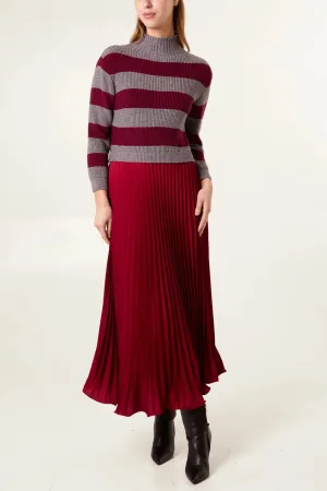 Freya Striped Jumper Satin Skirt Dress Burgundy