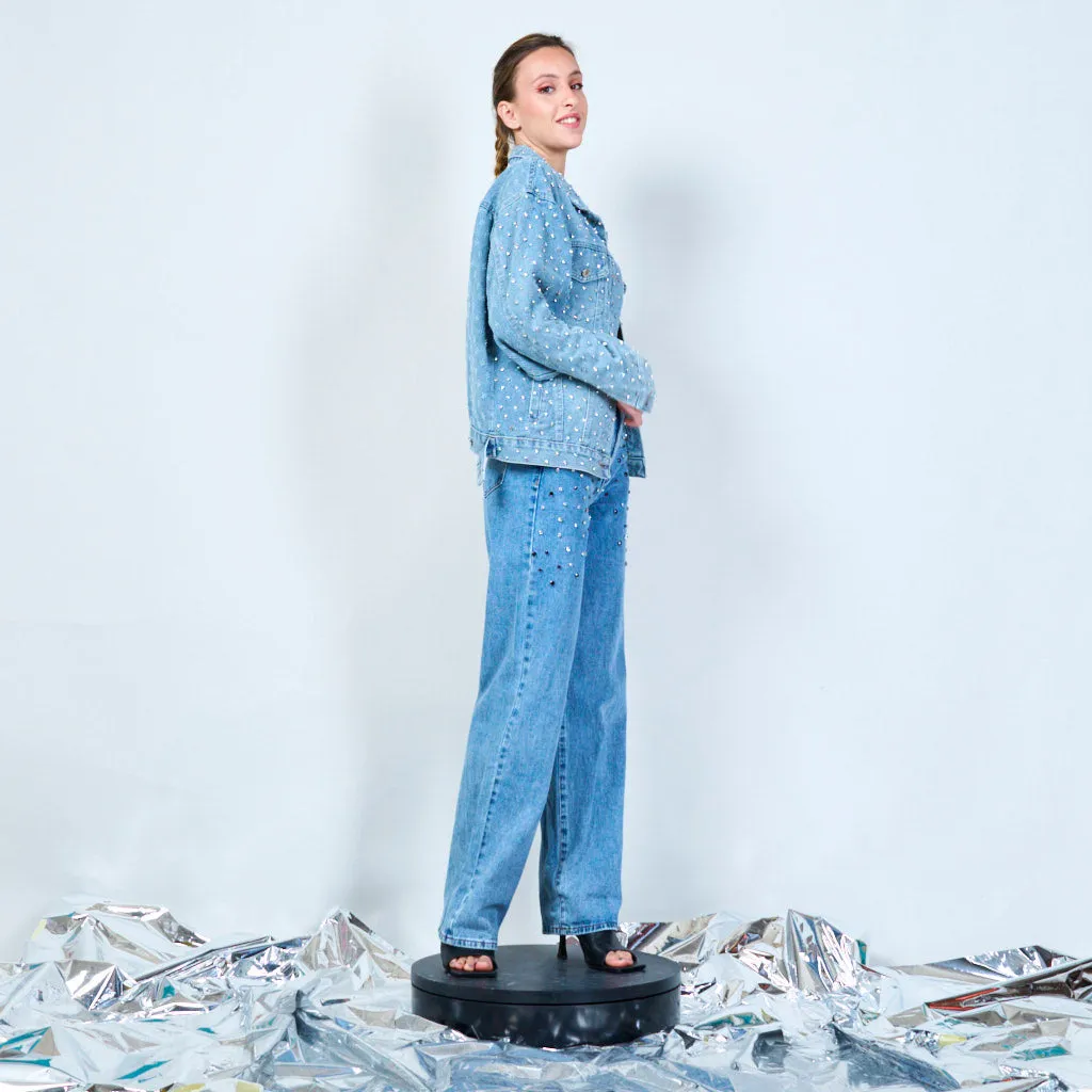 Glam crystal-studded jeans wholesale