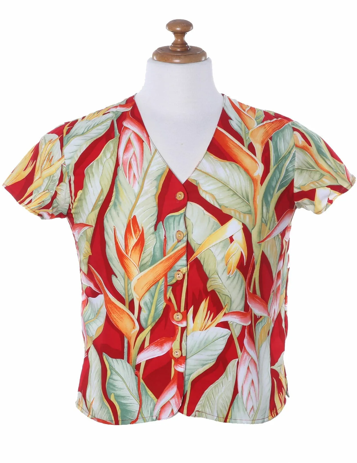 Heliconia Hawaiian V-Neck Blouse