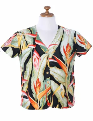 Heliconia Hawaiian V-Neck Blouse