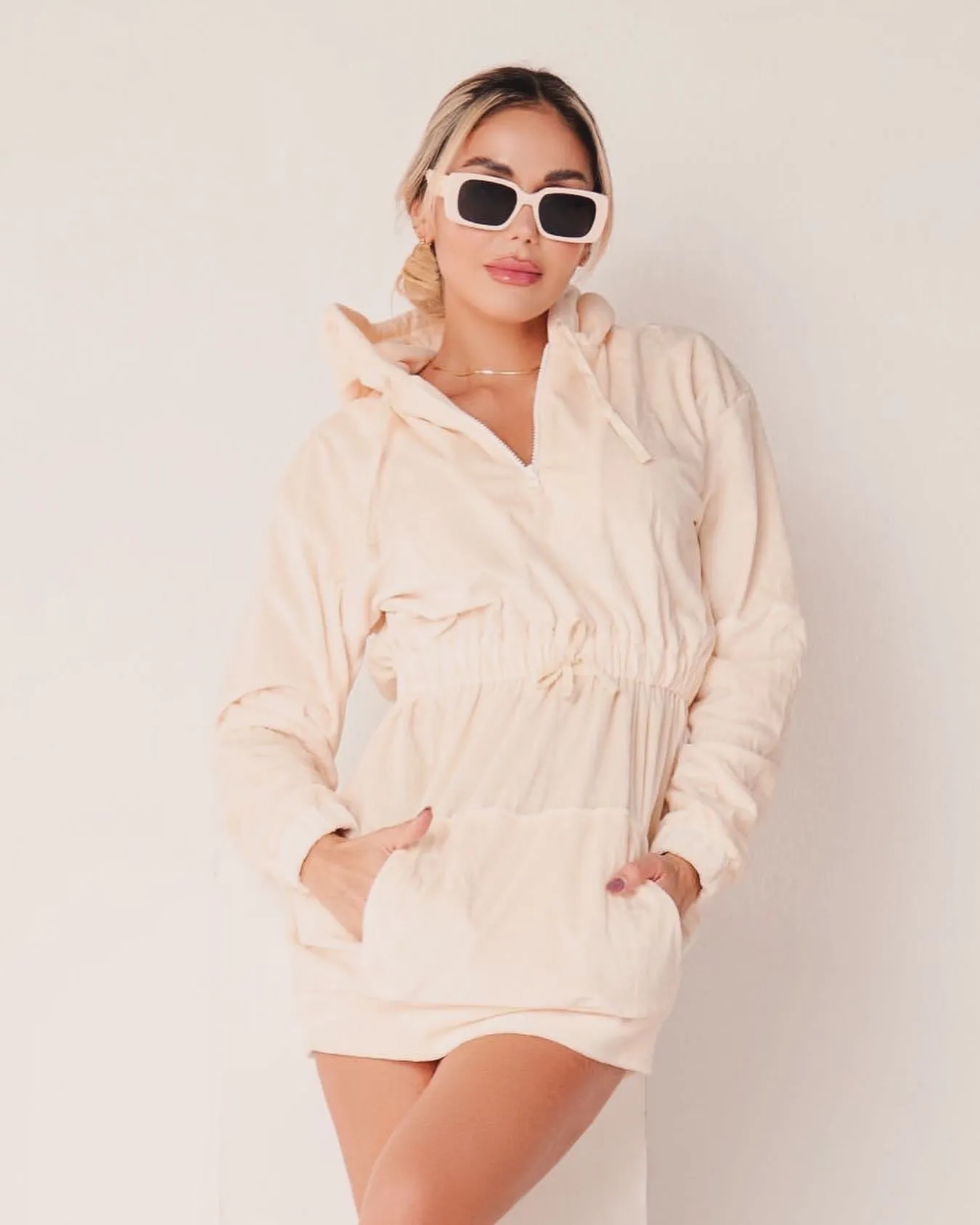 Hoodie Teddy Fur Mini Dress