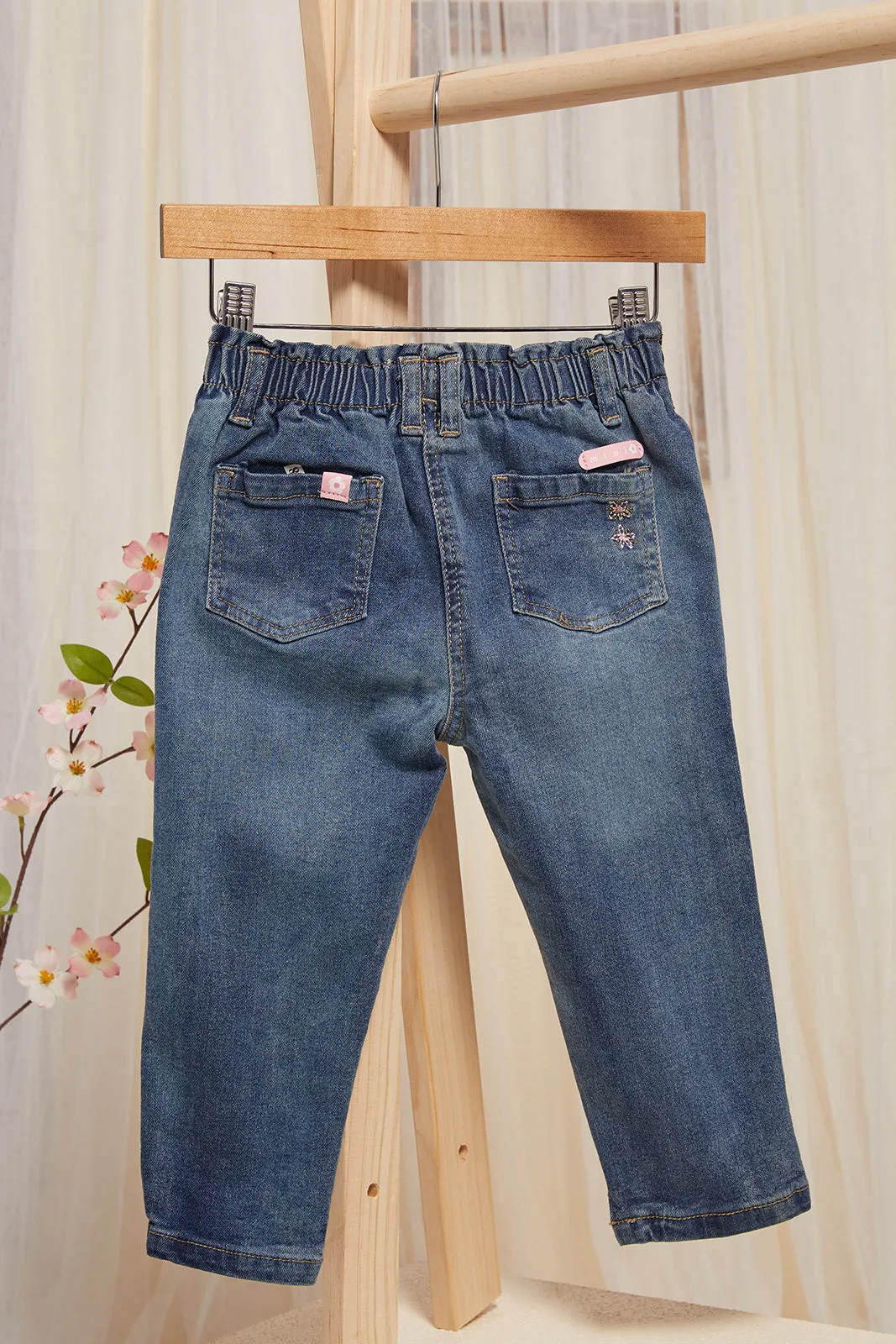 Infant Girls Blue Baggy Jeans With Embellishment