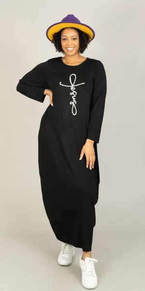 KaraChic CHH23055LS - Black - Pearl Embellished Knit Maxi Dress
