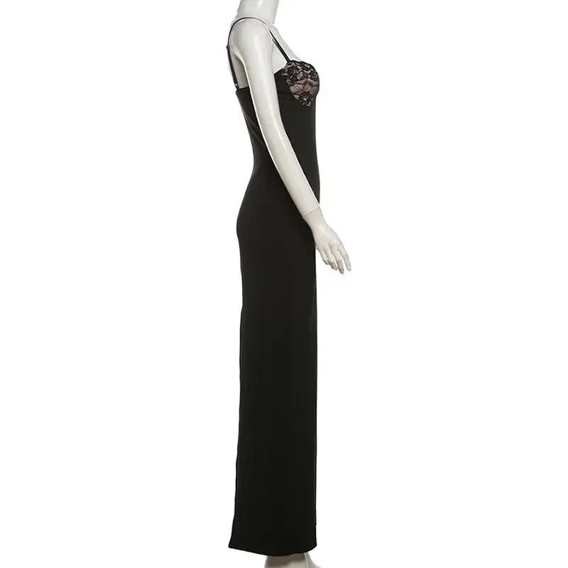 Lace Trim Sexy Backless Maxi Y2K Dress for Women