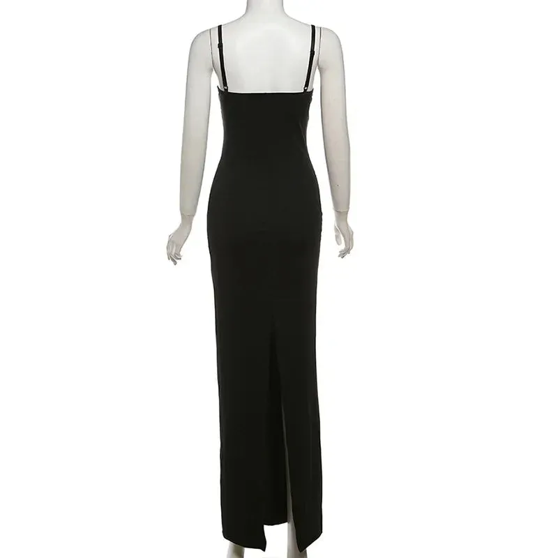 Lace Trim Sexy Backless Maxi Y2K Dress for Women