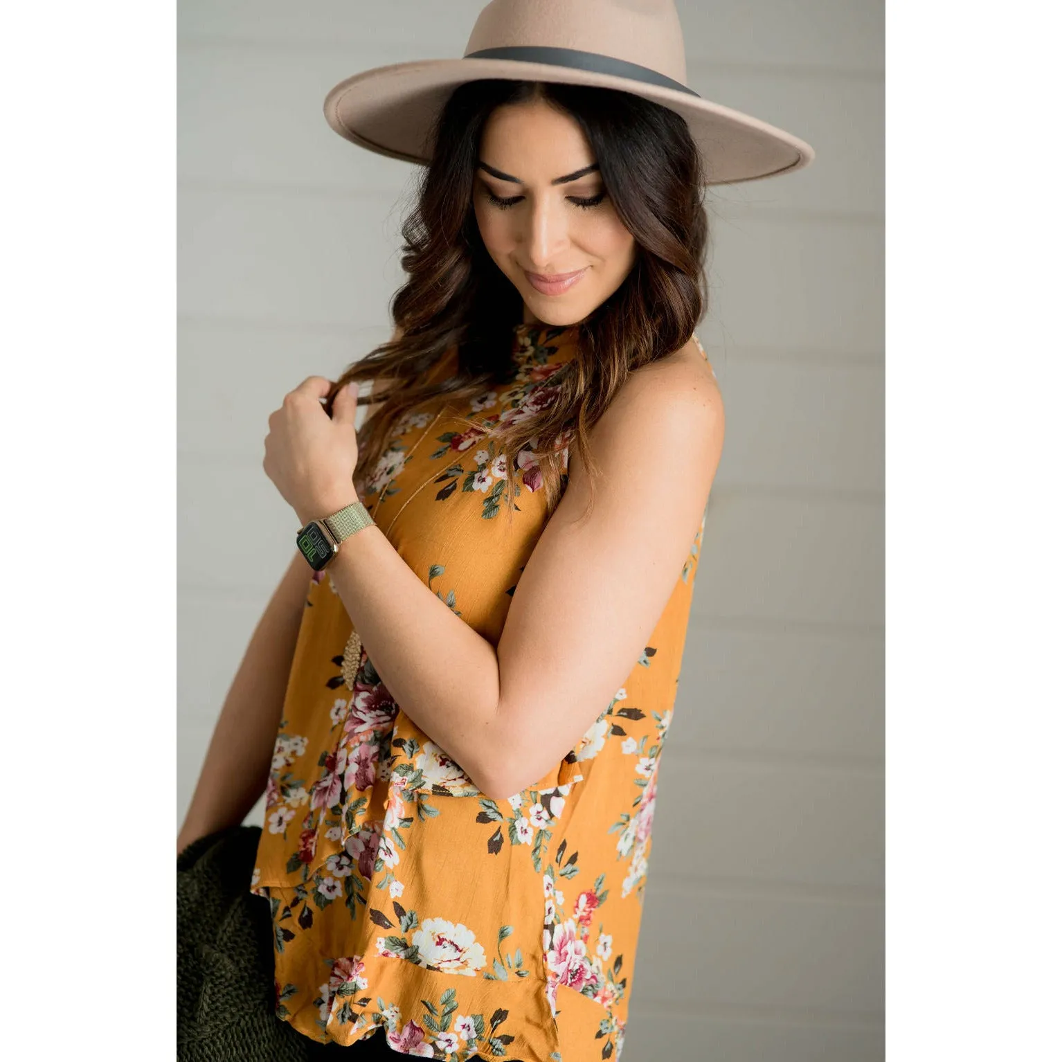 Layered Floral Halter Tank