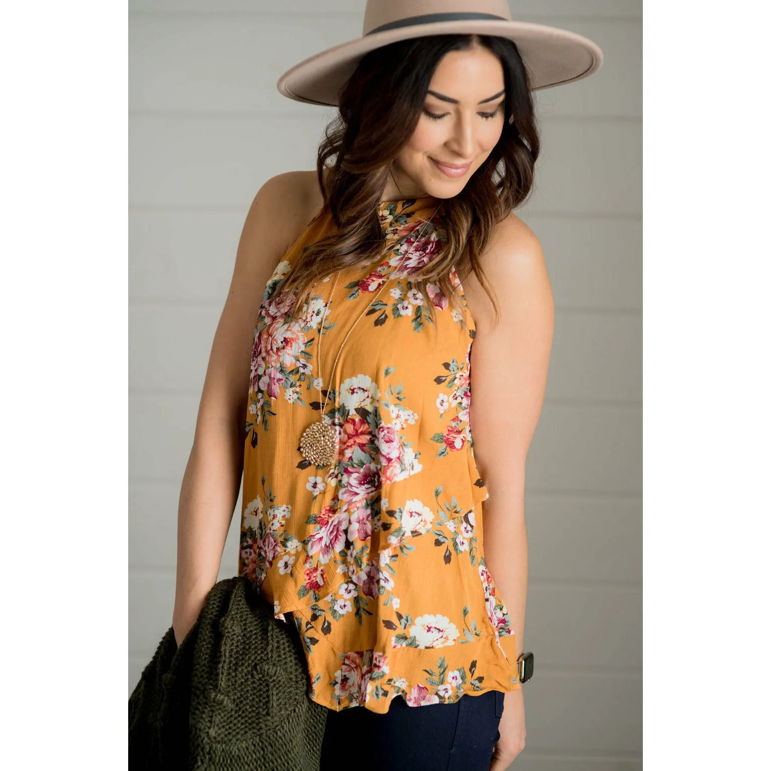 Layered Floral Halter Tank