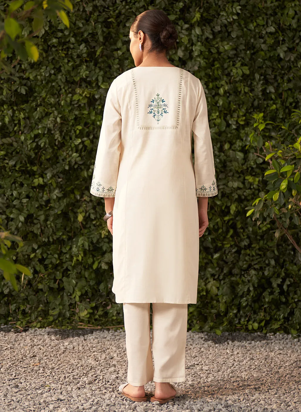 Lily Pearl Ivory Embroidered Cotton Co-ord Set for Women