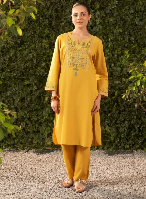 Lily Yellow Embroidered Cotton Co-ord Set for Women