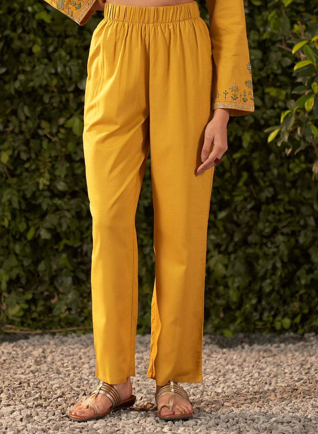Lily Yellow Embroidered Cotton Co-ord Set for Women