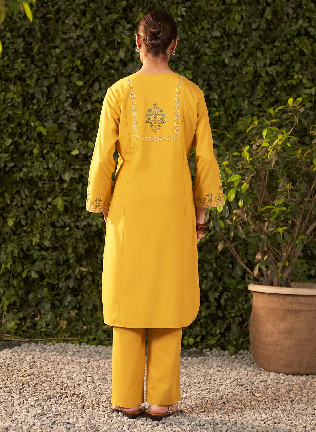Lily Yellow Embroidered Cotton Co-ord Set for Women
