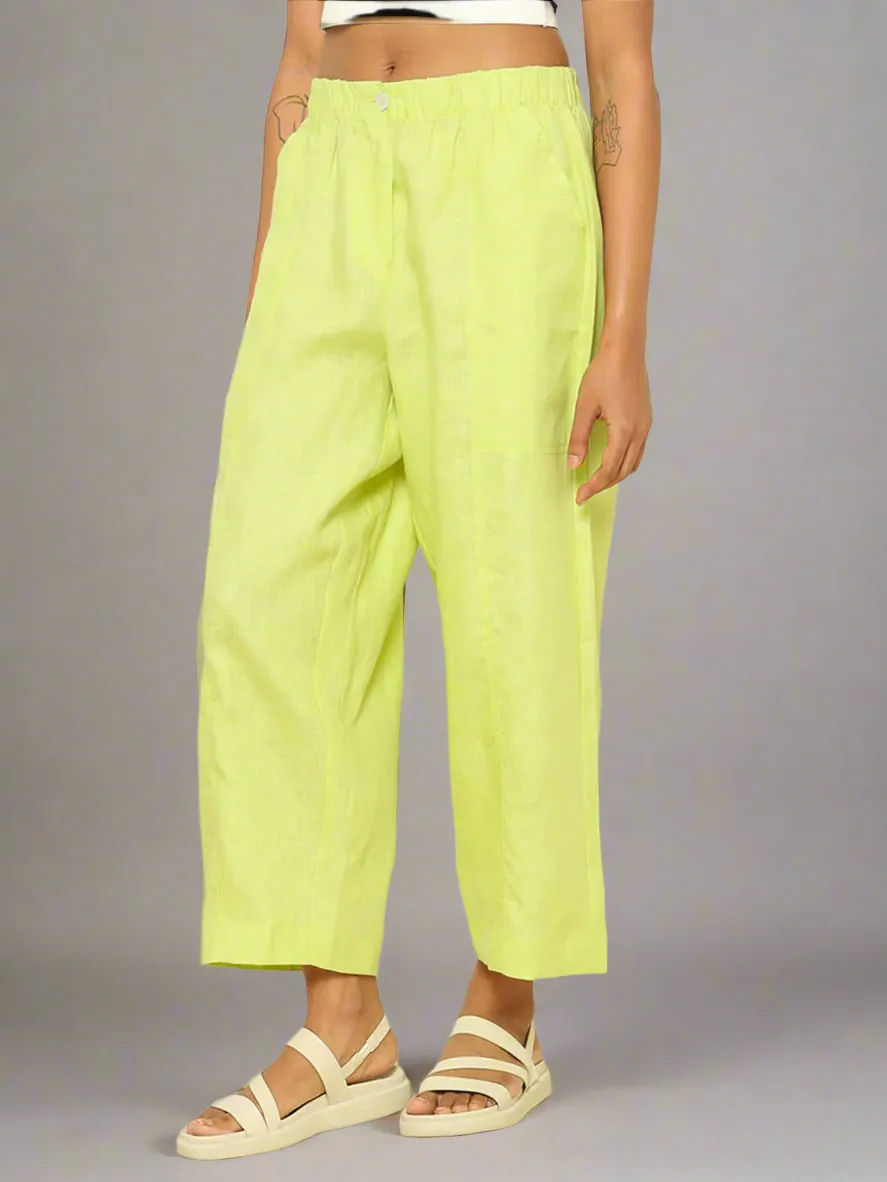 Linen Barrel Pants Lime