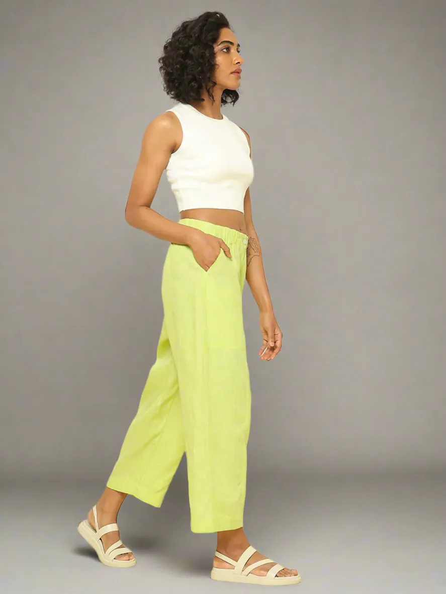 Linen Barrel Pants Lime
