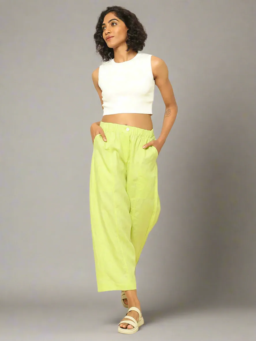 Linen Barrel Pants Lime
