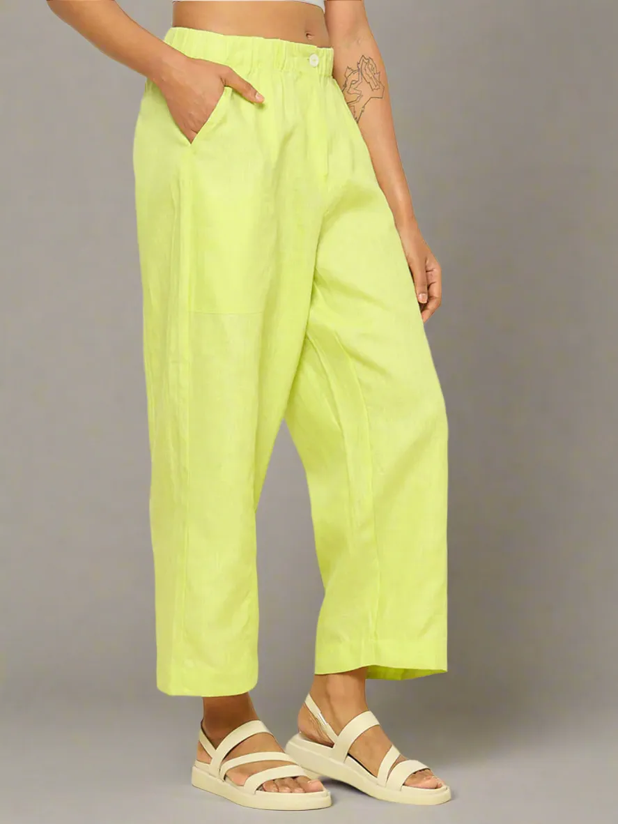 Linen Barrel Pants Lime