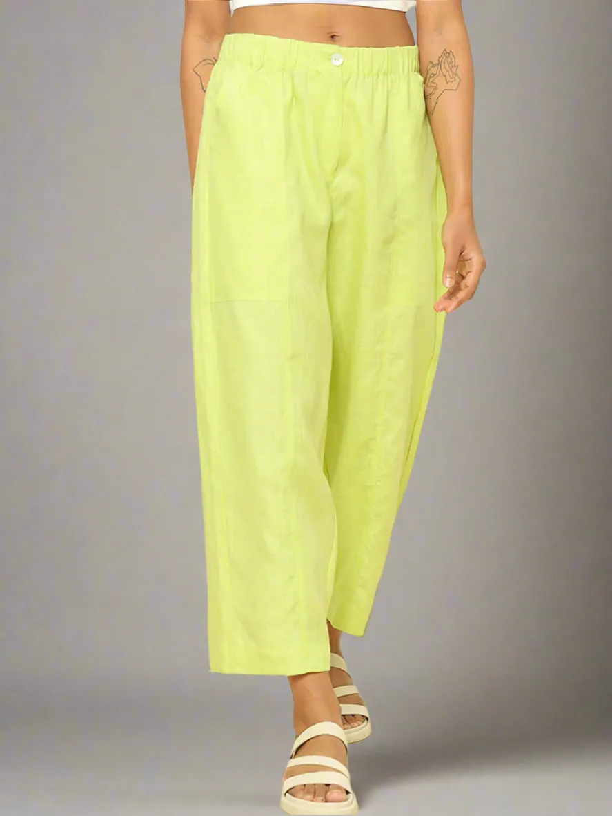 Linen Barrel Pants Lime