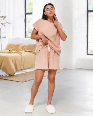 Linen pajama set Luni in Peach
