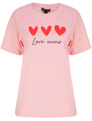 Love Wins Motif Cotton Jersey T-Shirt in Candy Pink - Weekend Vibes