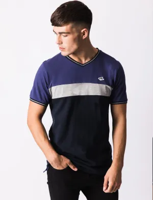 Maddams Colour Block V Neck Cotton T-Shirt In Deep Cobalt - Le Shark