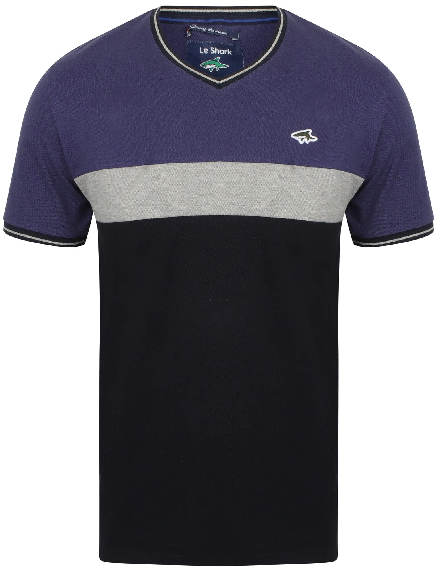 Maddams Colour Block V Neck Cotton T-Shirt In Deep Cobalt - Le Shark