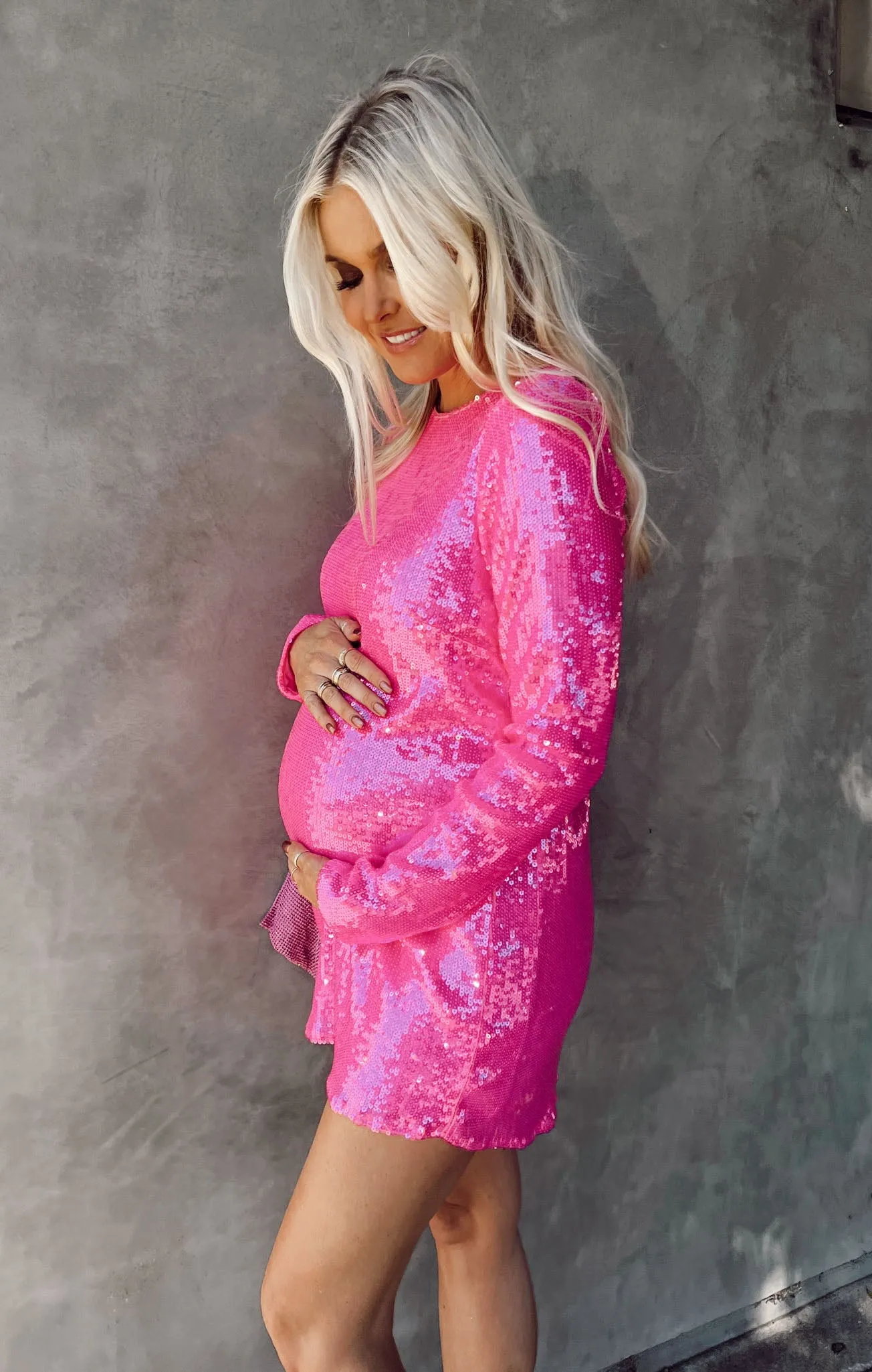 Maddison Mini Dress ~ Bright Pink Sequins