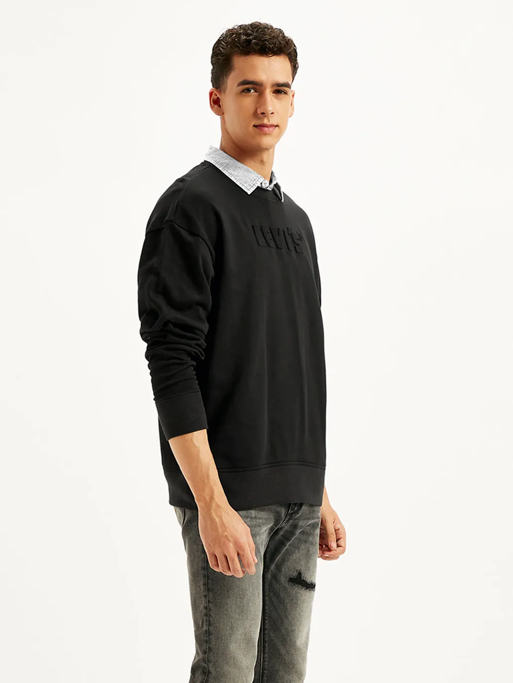 Men's Brand Logo Black Turtle Neck Sweatshirt