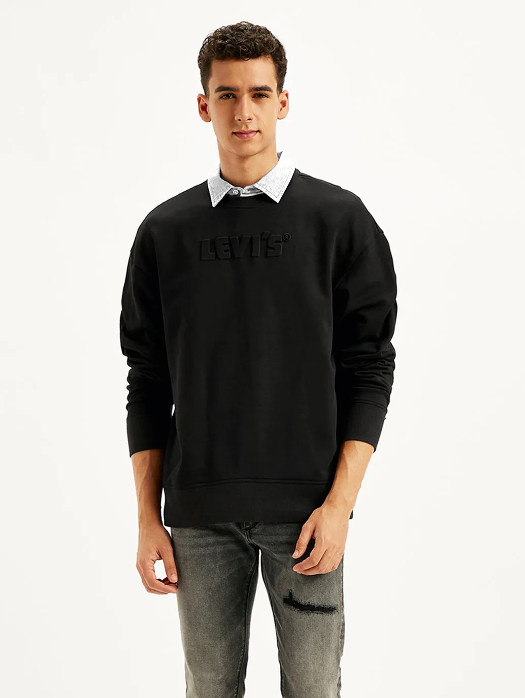 Men's Brand Logo Black Turtle Neck Sweatshirt