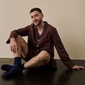 Men's Conker Brown Linen Pajama Short Set
