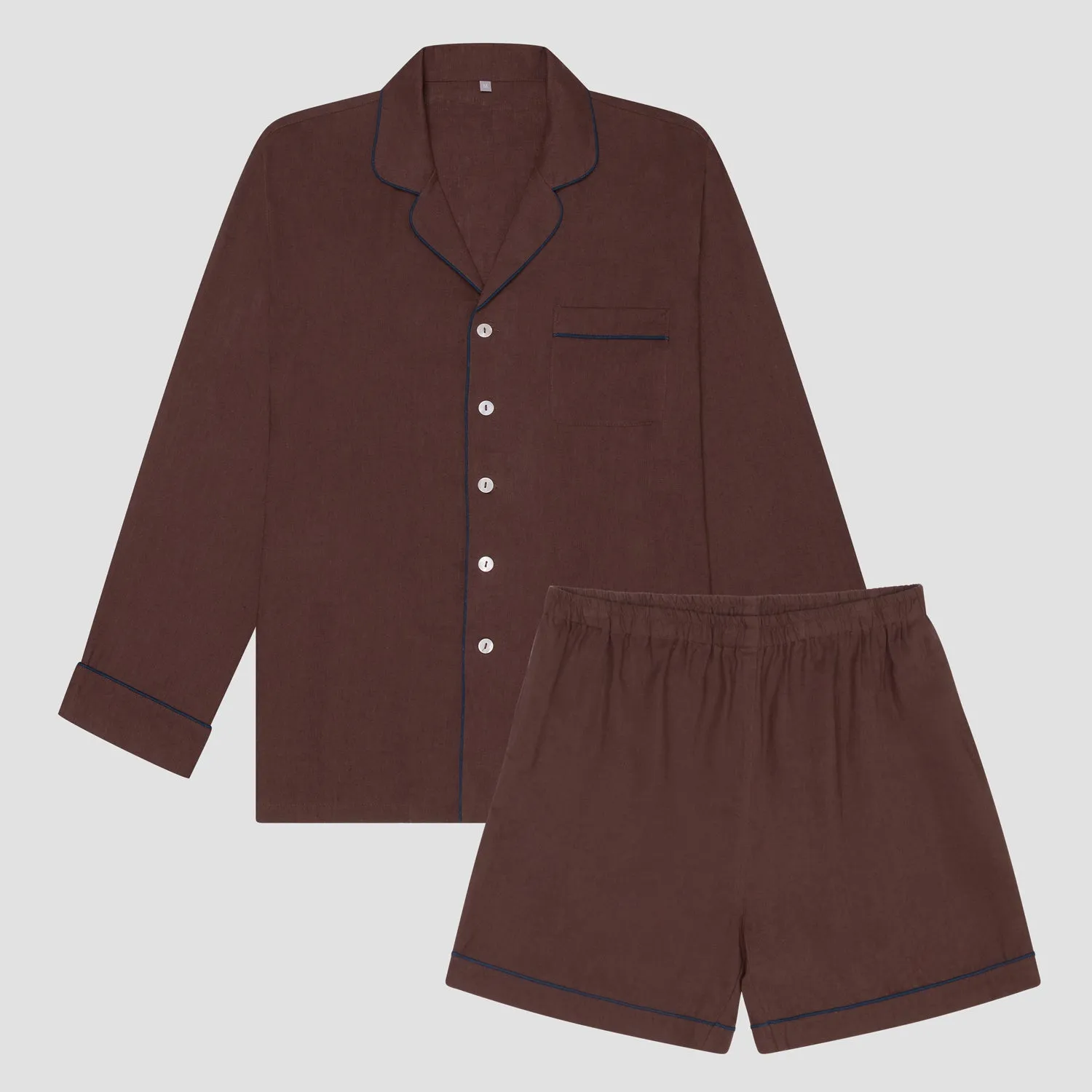Men's Conker Brown Linen Pajama Short Set