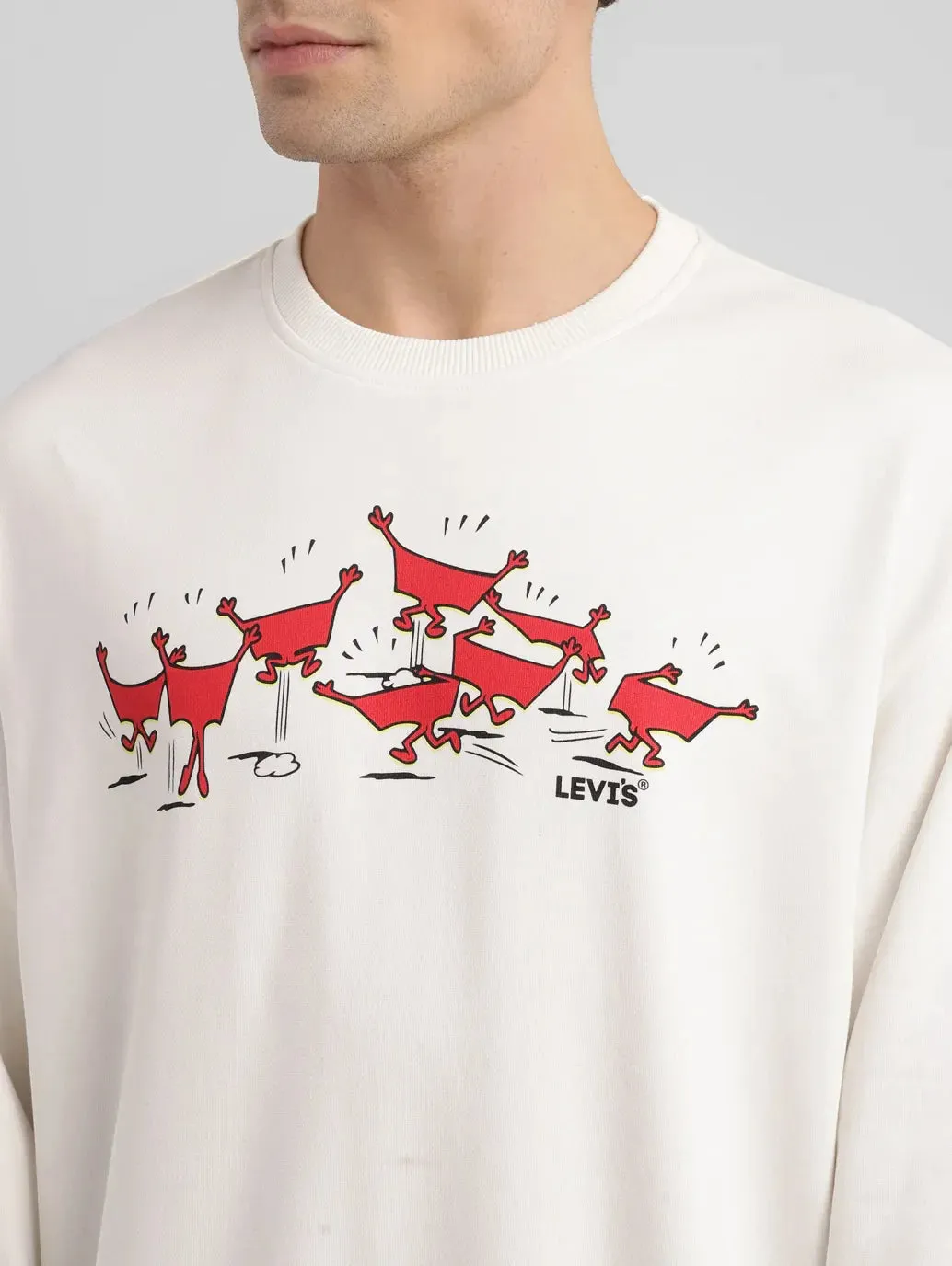 Men's Graphic White Crew Neck Sweatshirt