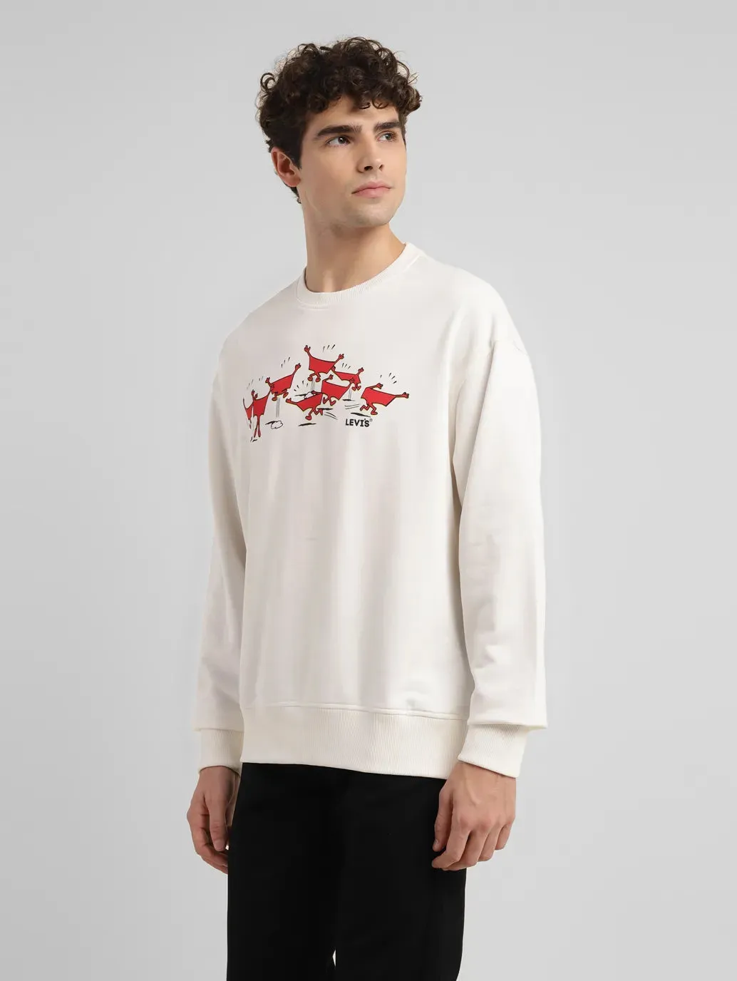 Men's Graphic White Crew Neck Sweatshirt