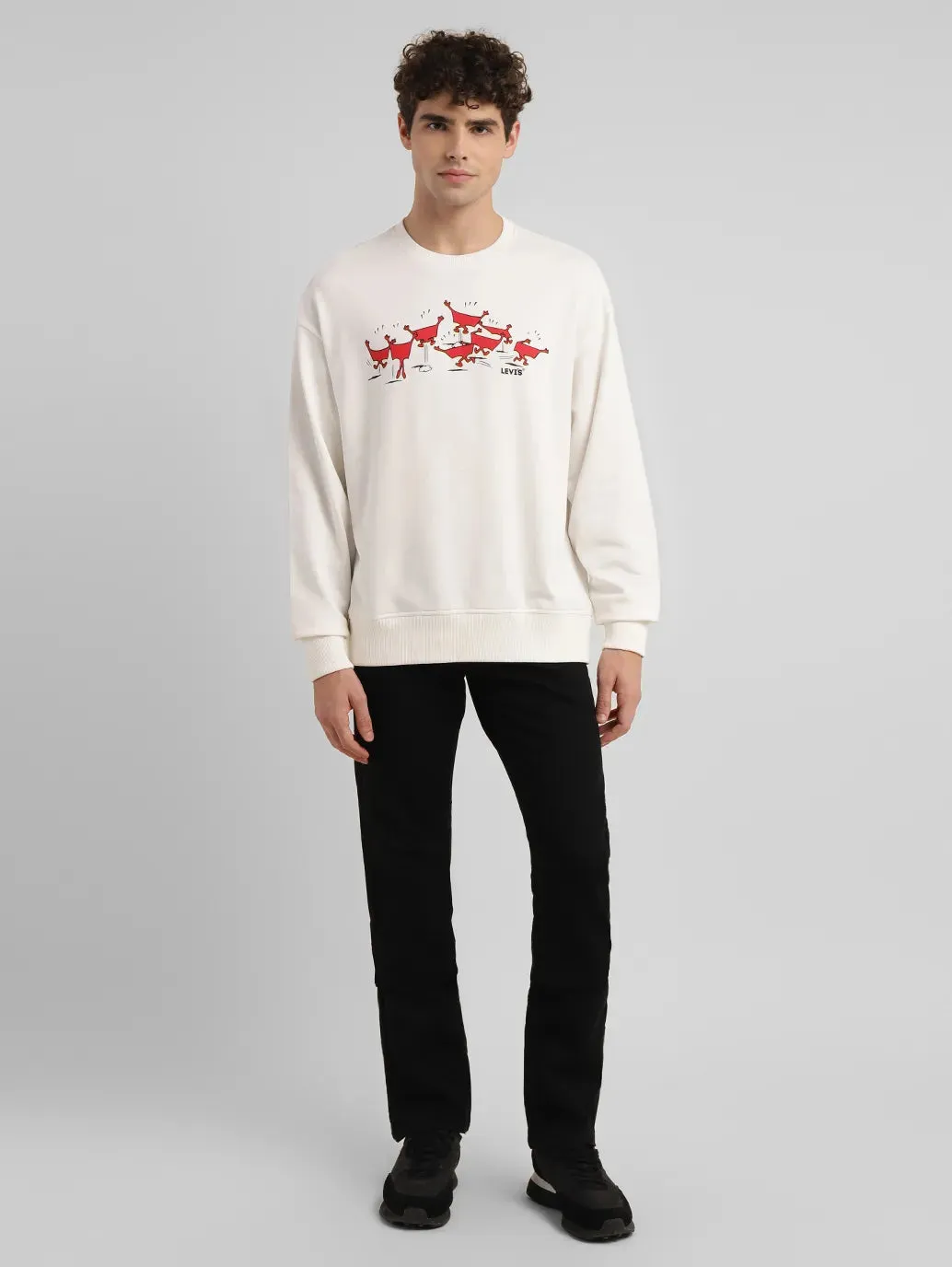 Men's Graphic White Crew Neck Sweatshirt