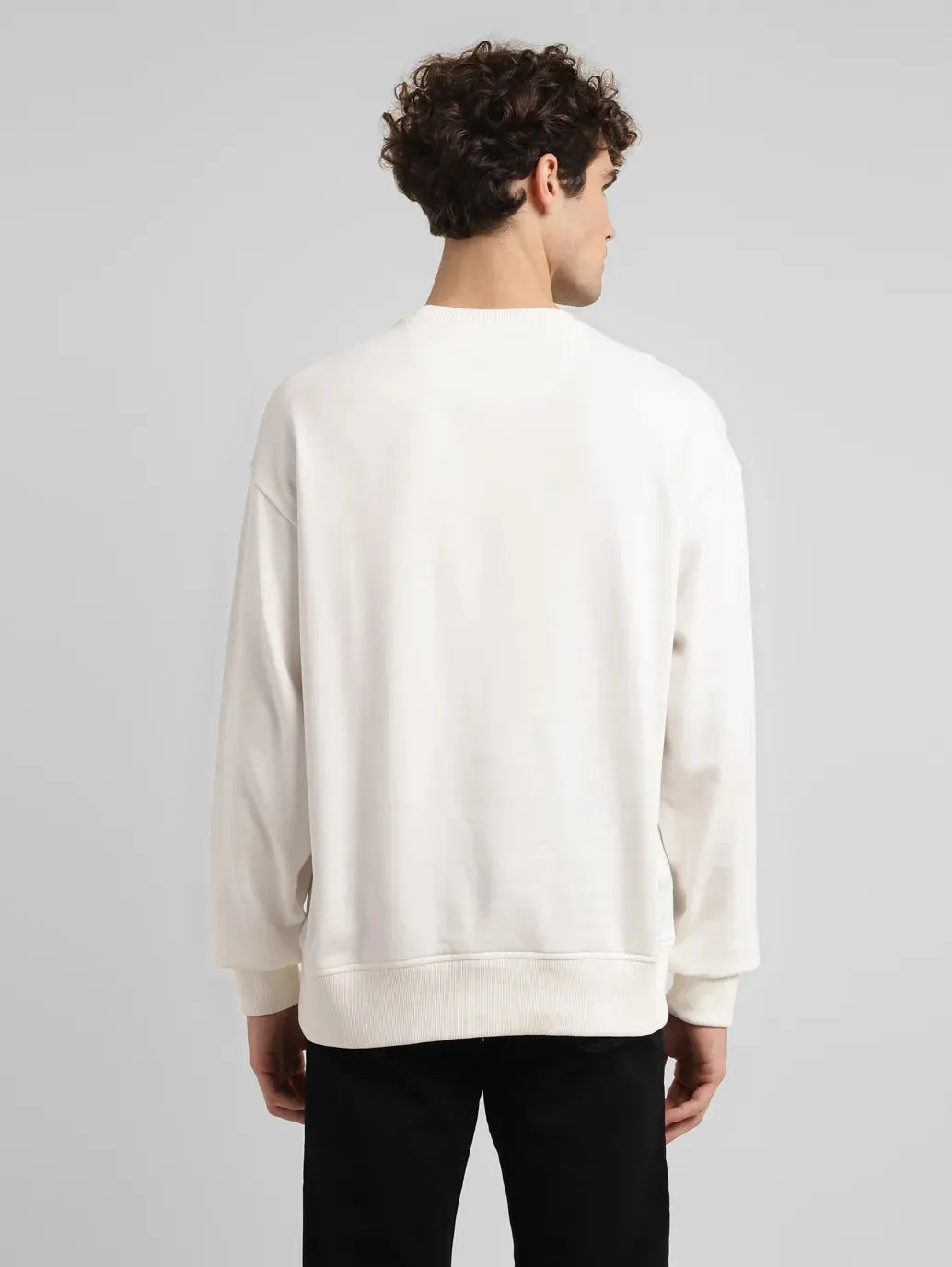 Men's Graphic White Crew Neck Sweatshirt