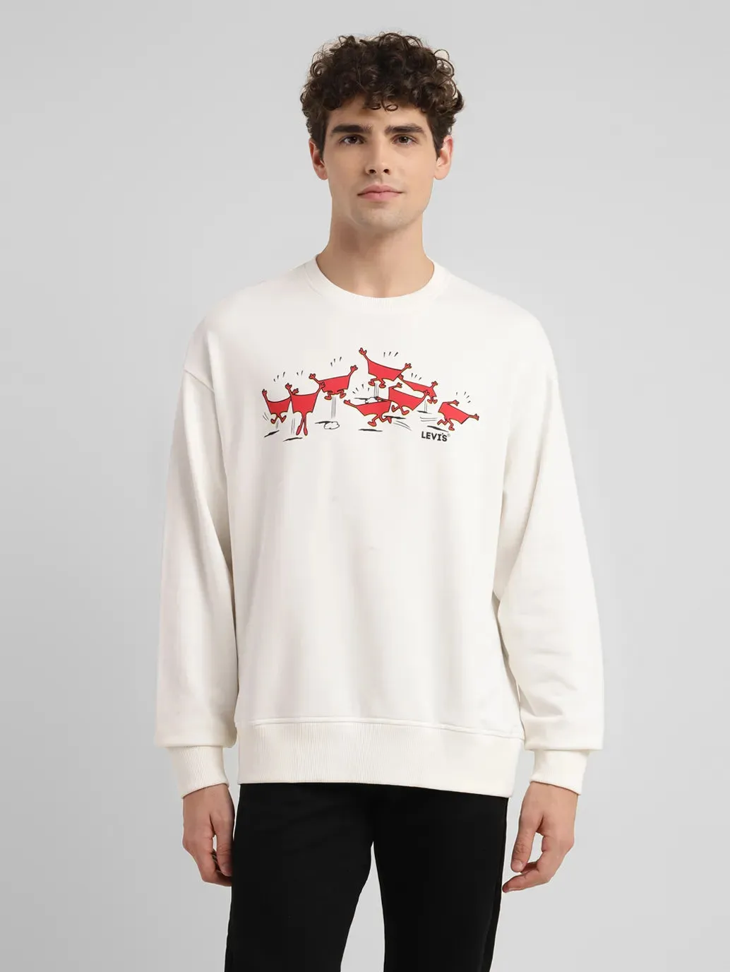Men's Graphic White Crew Neck Sweatshirt