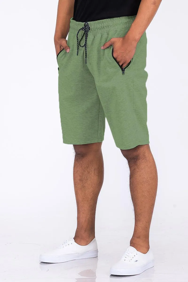 Mens Green Heathered Cotton Shorts
