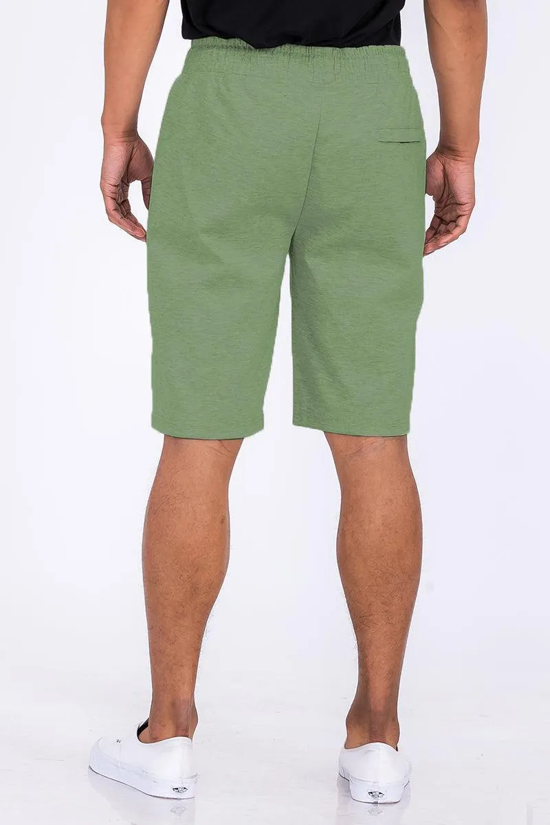 Mens Green Heathered Cotton Shorts