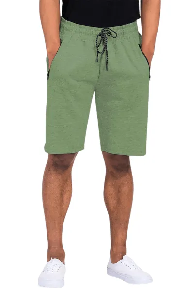 Mens Green Heathered Cotton Shorts
