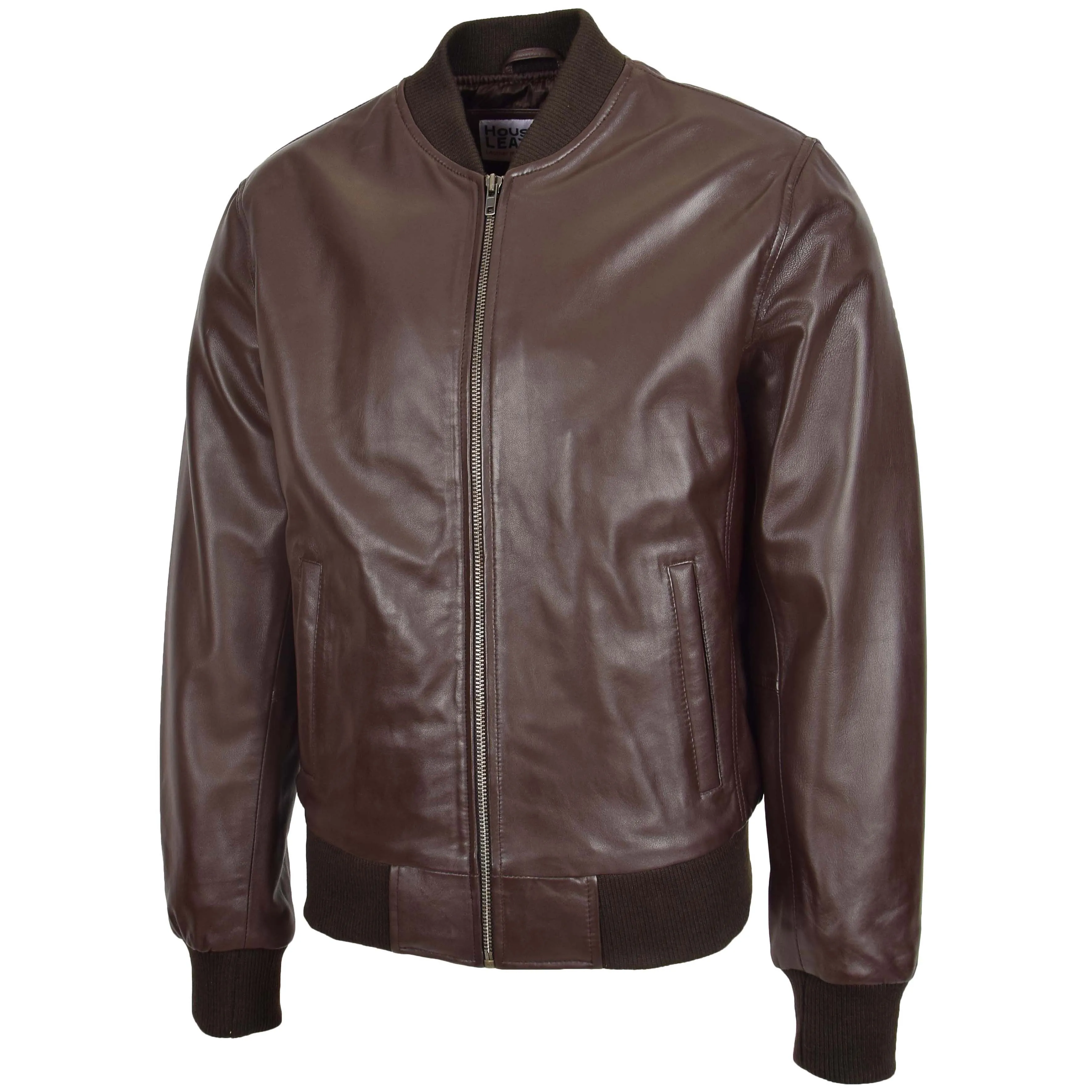 Mens Leather MA-1 Bomber Jacket Ryan Brown