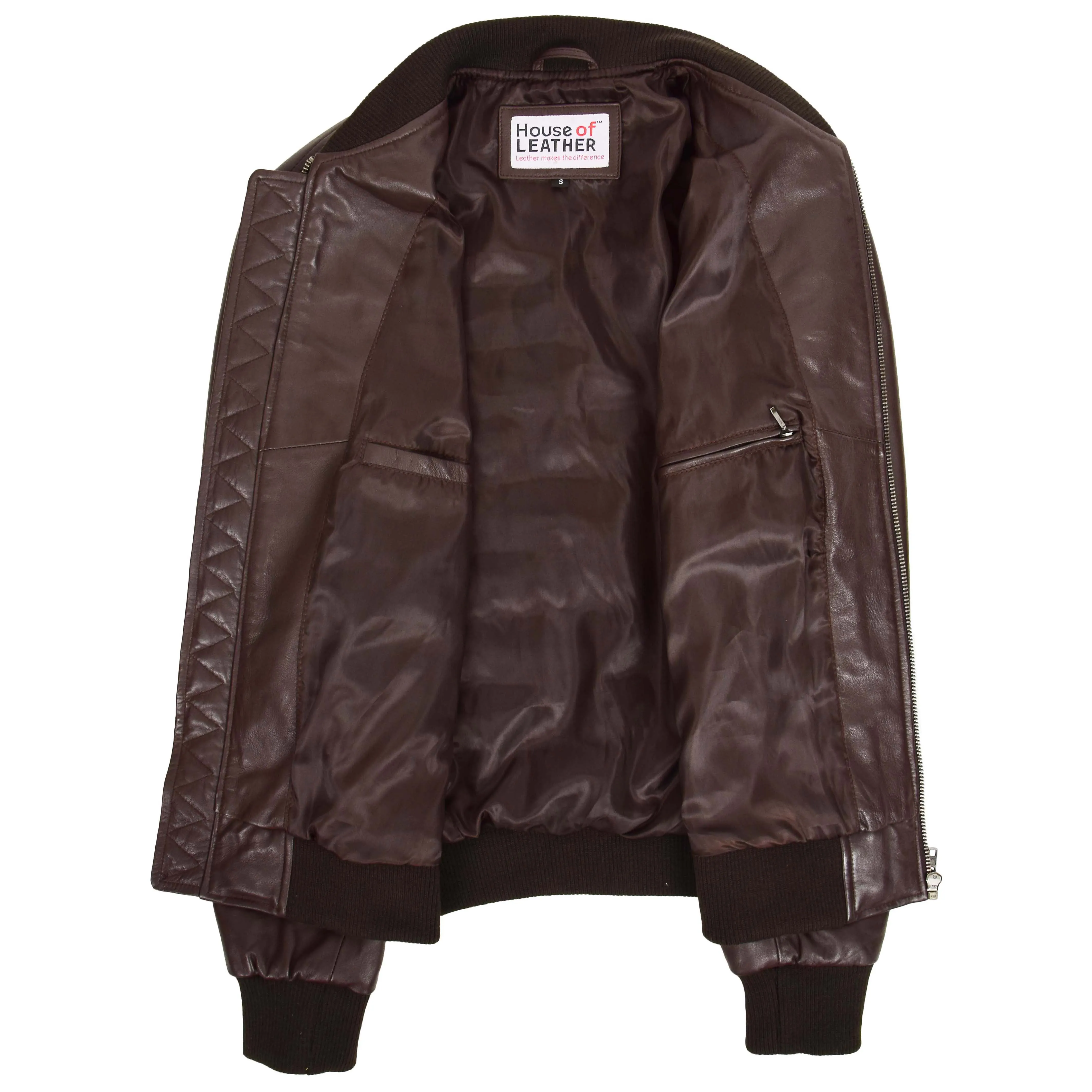 Mens Leather MA-1 Bomber Jacket Ryan Brown