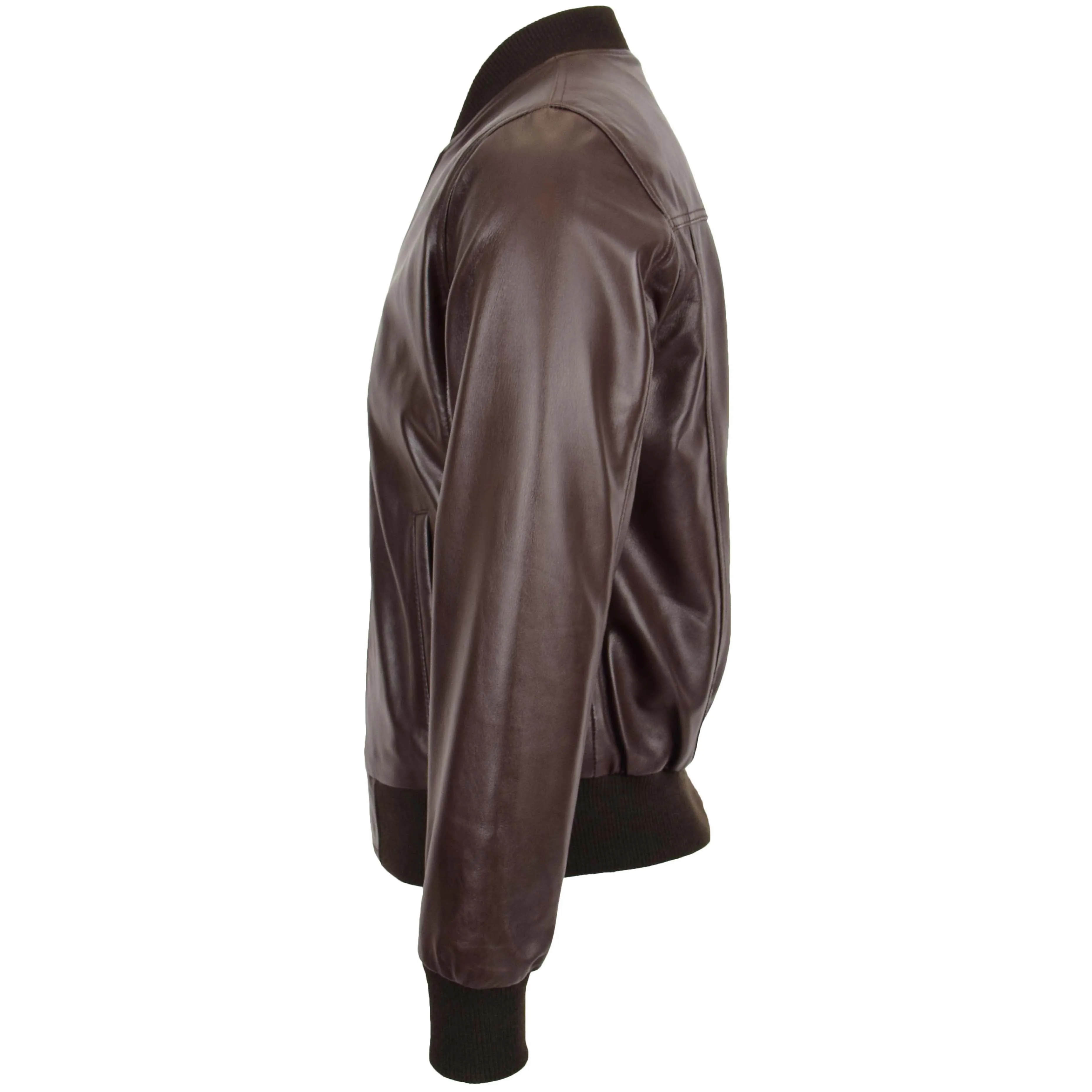 Mens Leather MA-1 Bomber Jacket Ryan Brown