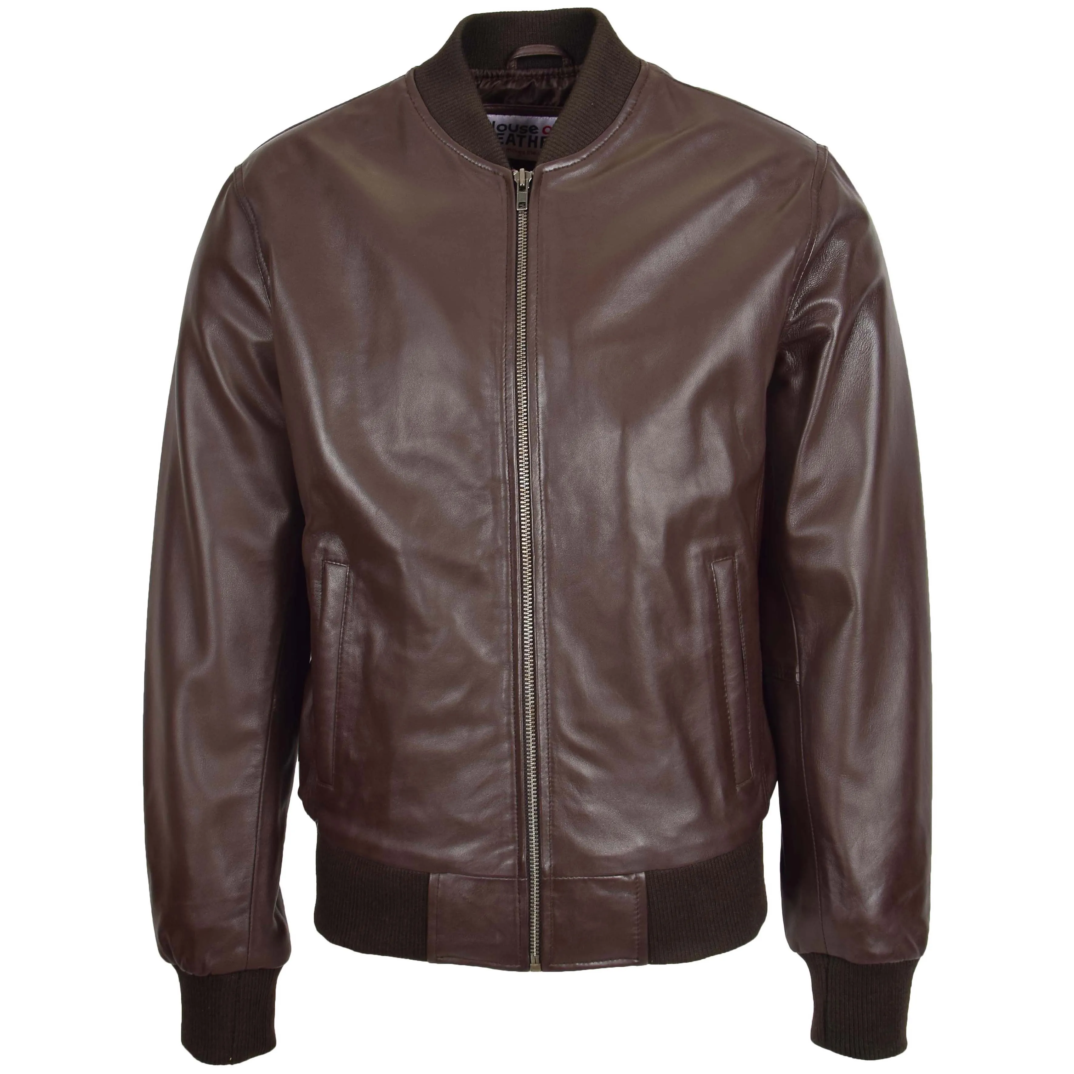 Mens Leather MA-1 Bomber Jacket Ryan Brown
