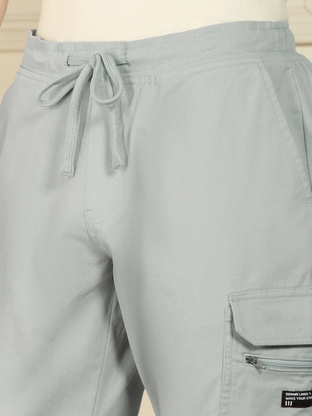 Men's Light Grey Regular Fit Solid Cotton Lycra Stretchable Cargo Joggers